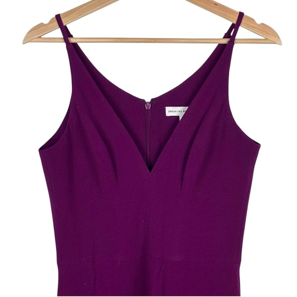 DRESS THE POPULATION IRIS DARK MAGENTA CREPE FITTED HIGH SLIT FLOOR LENGTH GOWN - Picture 6 of 14